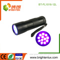 Factory Custom Made Cheap Aluminum Multi-purpose Ultraviolet Blacklight 12 led 365nm uv flashlight